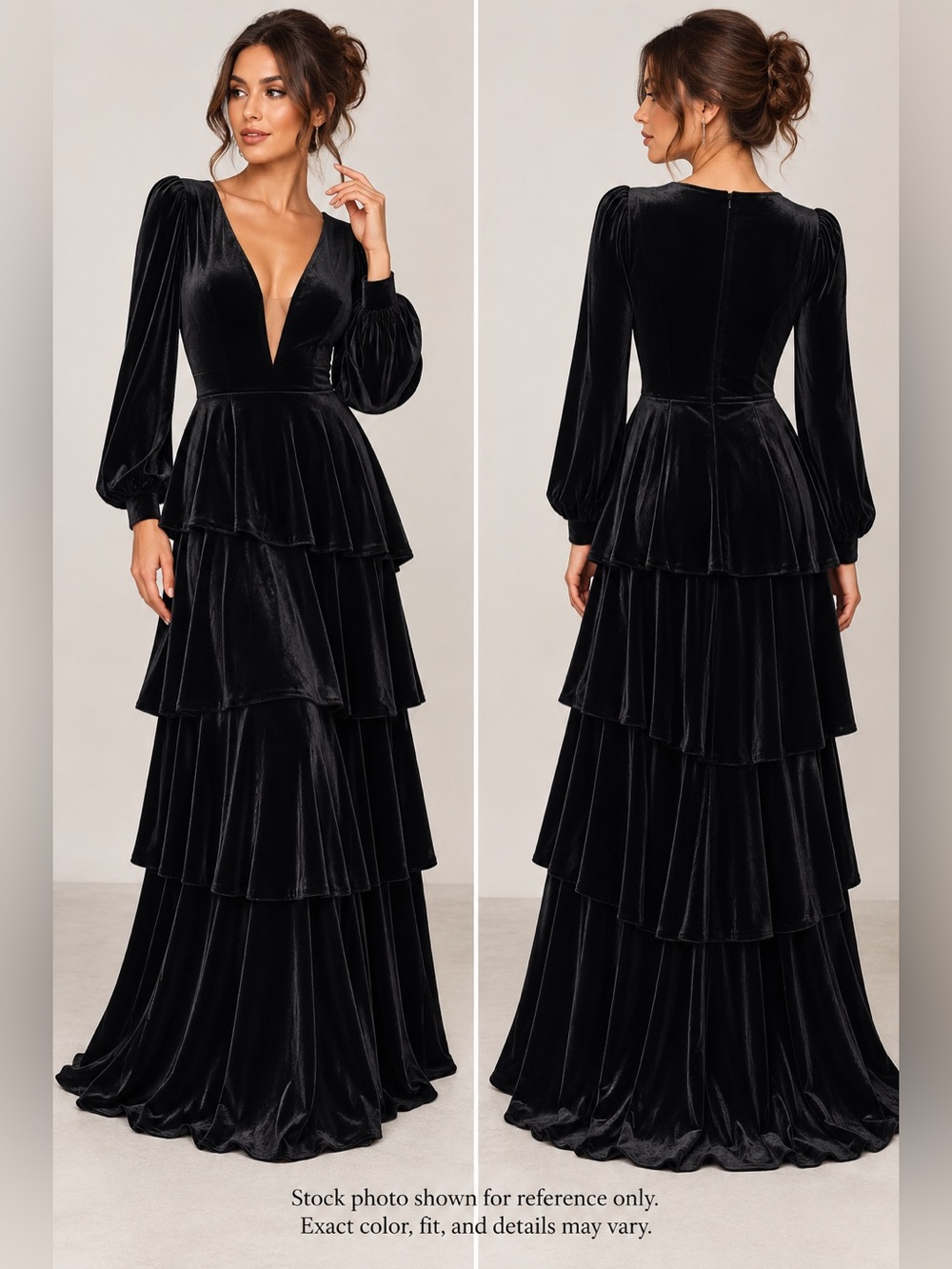 New Fashion Black Velvet Tiered Maxi Dress Formal Gown NWT Size 2